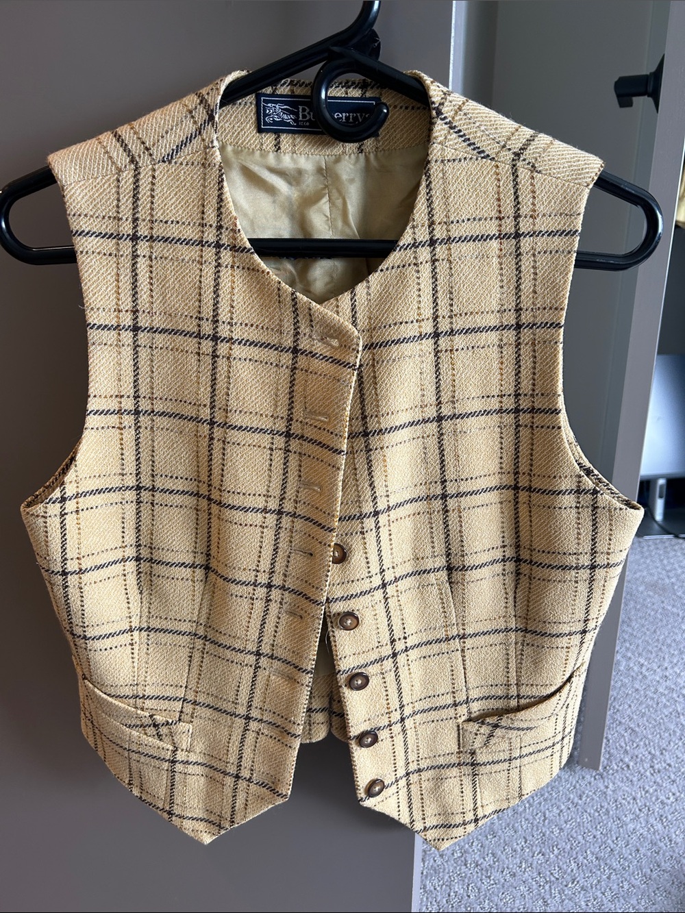 Burberry Yellow Plaid Wool Vest
